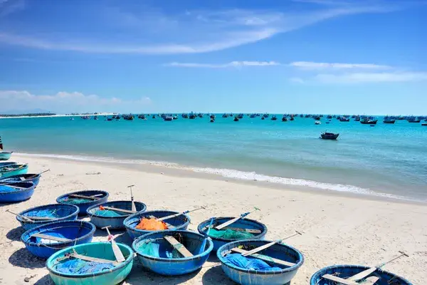 Beach vietnam with cocout boats canva
