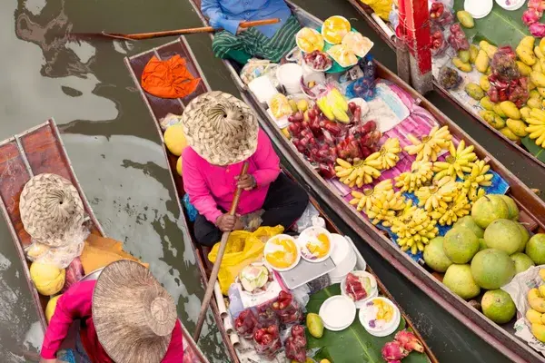 Floating markets bangkok Thailand aerial view colourful Canva Pro