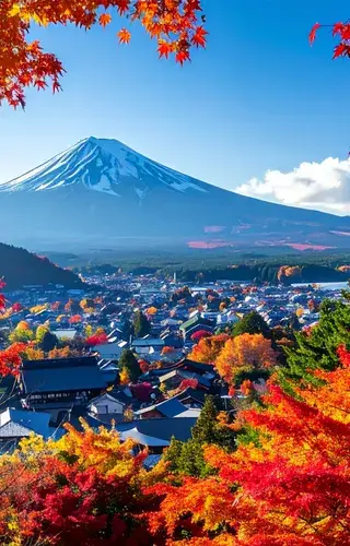 Japan autumn with fuji canva