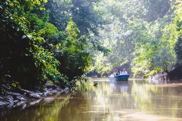 Kinabatangan river with tourists Borneo